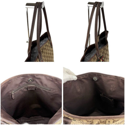Gucci Tote Bag GG Canvas Leather Sherry Line Shoulder Brown