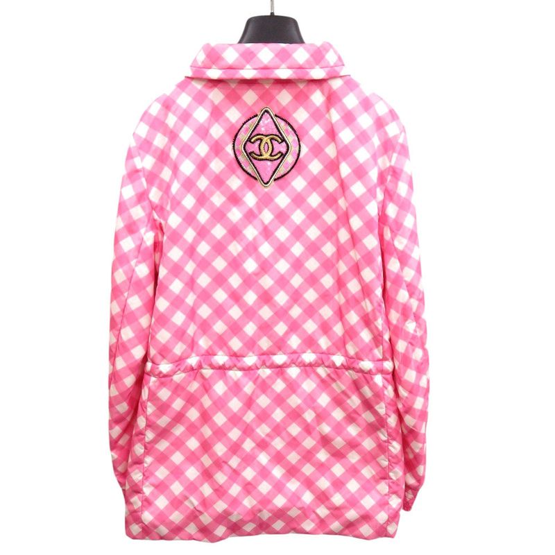 Chanel Sequin Patch 23C P74093 V65695 Size 42 Silk Nylon Polyester Pink Coat