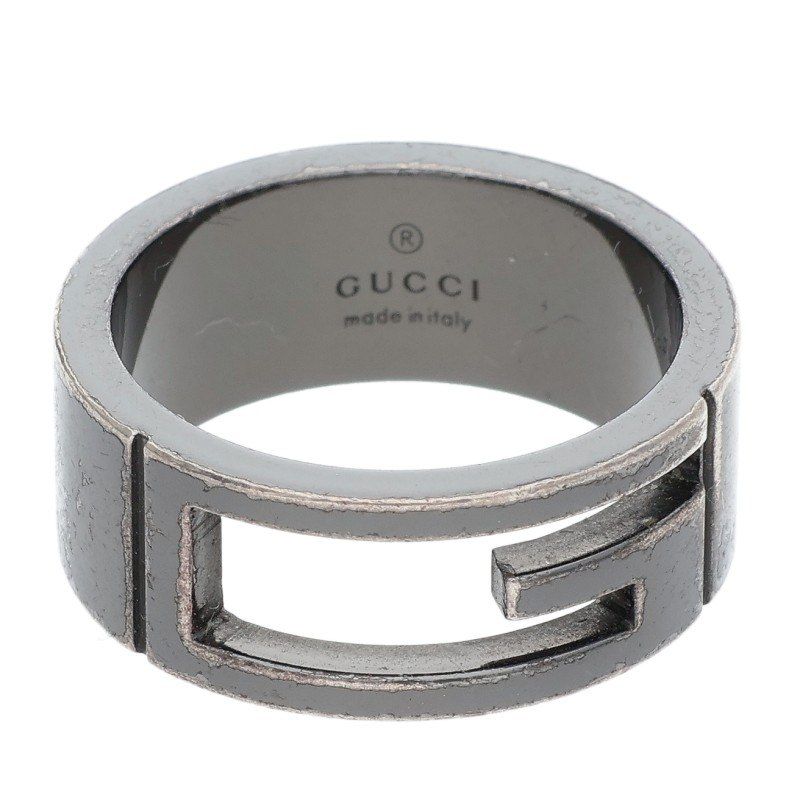 Gucci Blanched G Black Coated Silver Ring Men's 13.5 15