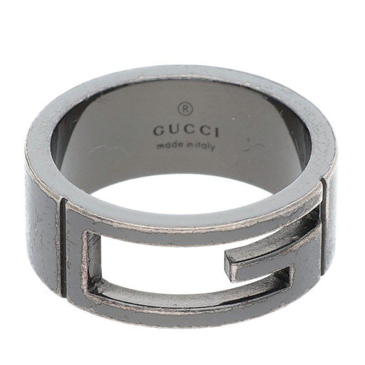 Gucci Blanched G Black Coated Silver Ring Men's 13.5 15