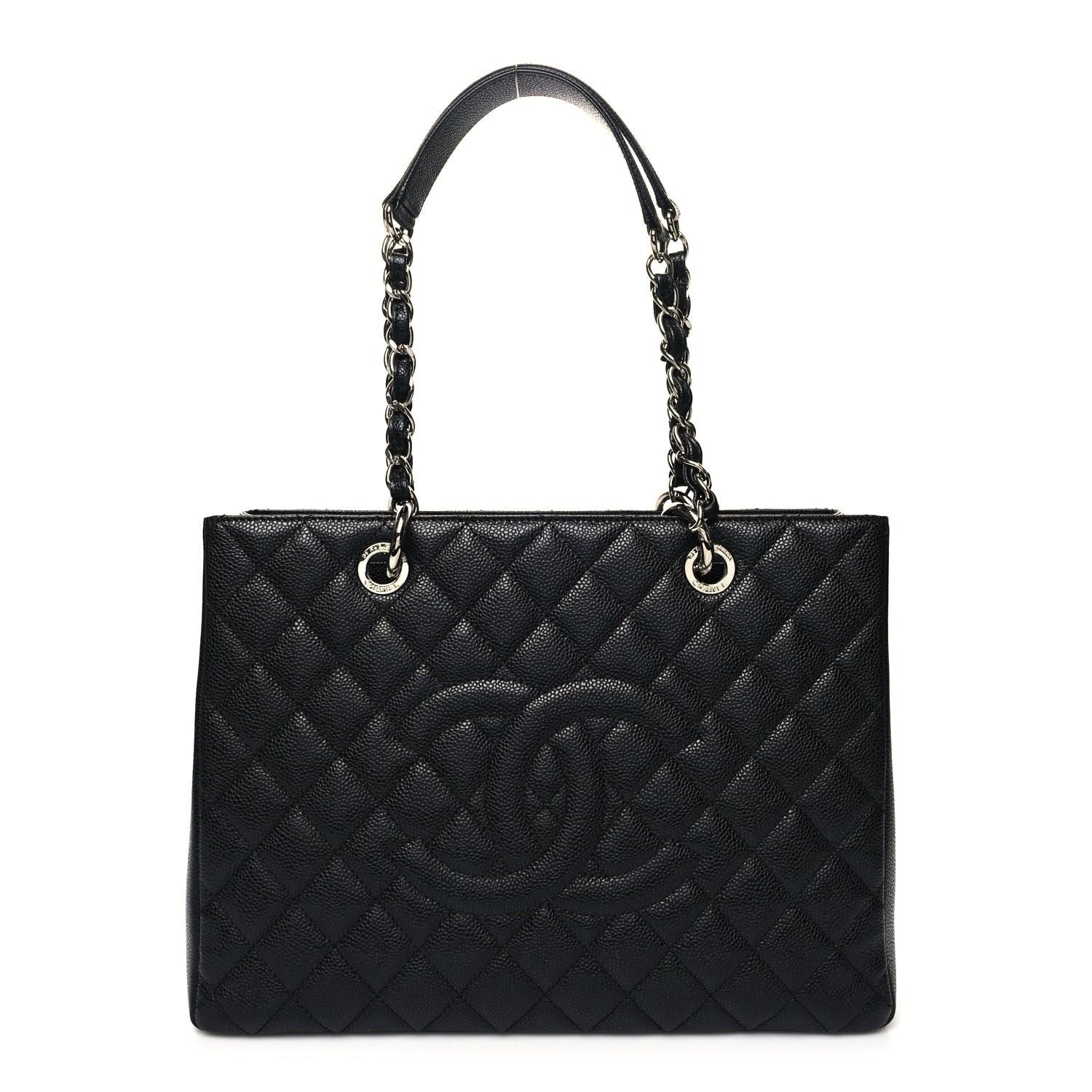 CHANEL GST Caviar Grand Shopping Tote Quilted Chain Shoulder Bag Purse