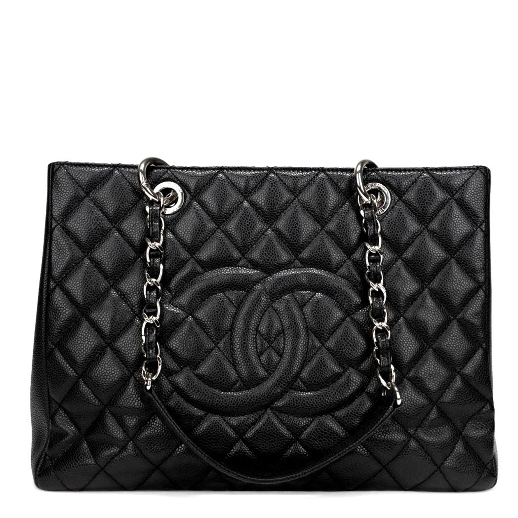 CHANEL GST Caviar Grand Shopping Tote Quilted Chain Shoulder Bag Purse