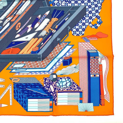 Hermes Carre 90 Les Tresors D'un Artiste A Painter's Treasure Orange And Blue