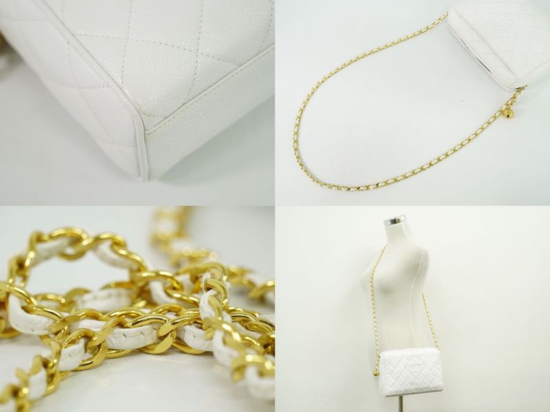 Authentic Chanel Coco Mark Matelasse Chain Shoulder Bag Pochette Caviar Skin