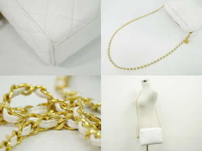 Authentic Chanel Coco Mark Matelasse Chain Shoulder Bag Pochette Caviar Skin