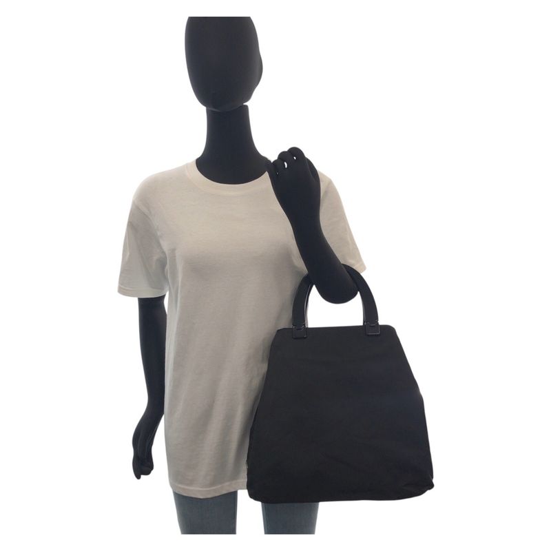 Prada Tessuto Triangle Logo Plate Black Nylon/plastic Tote Handbag Ladies 504894