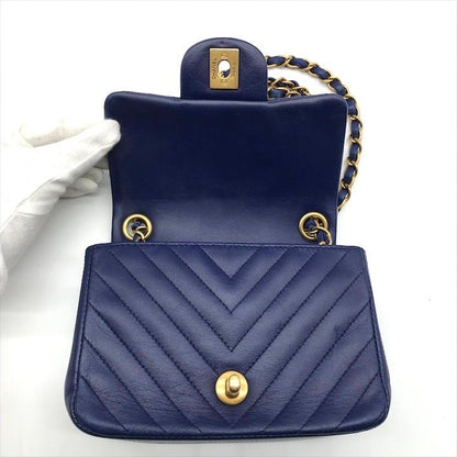 Chanel CC Logo Turnlock Mini Stitch Chain Shoulder Bag Blue