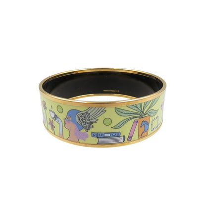 Hermes Emile GM Bracelet Tea For Two Cloisonne Metal Yellow Bangle 0242 Hermes
