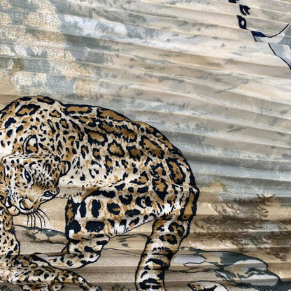 Hermes Pleated Sichlian Sichuan Sicilian Animal Scarf 100% Silk Orange