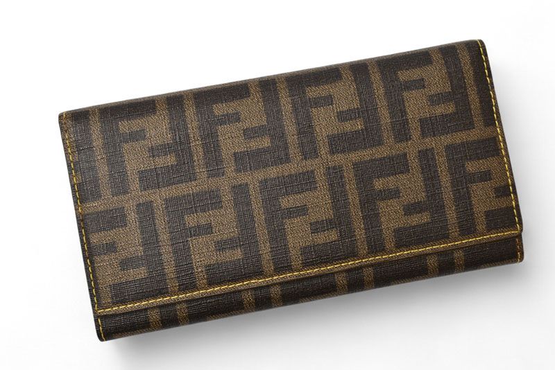 Fendi Wallet Fendi Long Wallet 8m0000 Zucca Pattern Brown Yellow