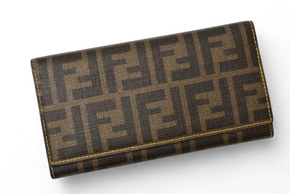 Fendi Wallet Fendi Long Wallet 8m0000 Zucca Pattern Brown Yellow