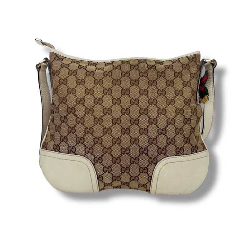 Gucci Shoulder Bag GG Canvas Sherry Line Ribbon Brown White Leather Crossbody