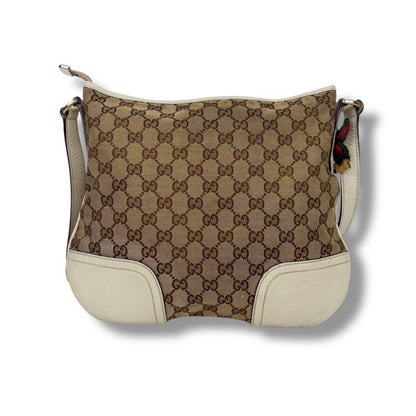 Gucci Shoulder Bag GG Canvas Sherry Line Ribbon Brown White Leather Crossbody