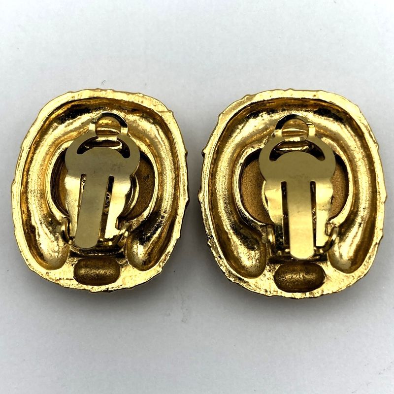 Chanel Large Earring Matelasse Clear Stone Gold Accessories Women's Fashion