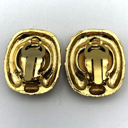Chanel Large Earring Matelasse Clear Stone Gold Accessories Women's Fashion