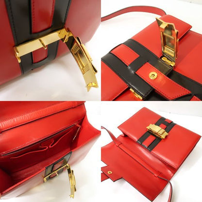 Celine Shoulder Bag Ribbon Hardware Red X Black Bicolor Leather
