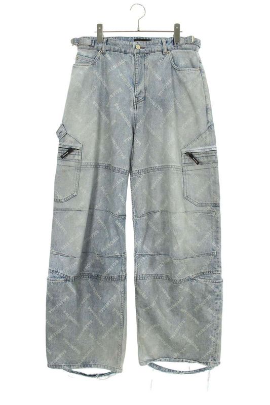 Balenciaga 767971 Tdw14 Logo Allover Destroyed Baggy Denim Pants Men's S