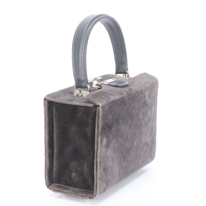 Fendi Leather Vanity Handbag Top Handle Tote Gray Velour Women's MME Ca5-1