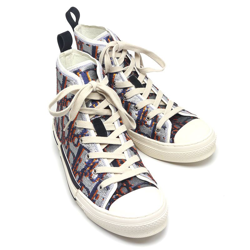 Dior B23 Sequined High Cut Sneakers Size 42 Silver