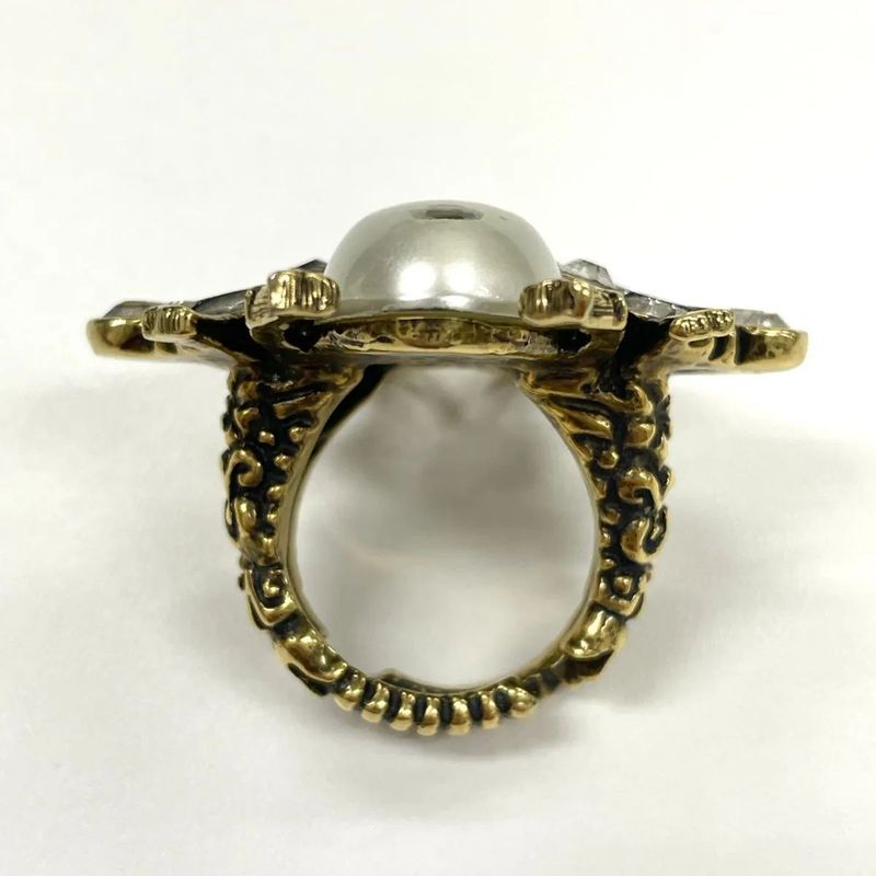 Gucci Bee Ring S (actual Size 12.5) GP X Rhinestone X Faux Pearl Gold Made In