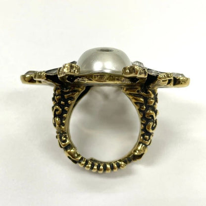 Gucci Bee Ring S (actual Size 12.5) GP X Rhinestone X Faux Pearl Gold Made In