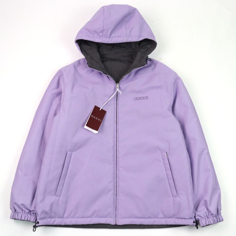 Gucci 24AW 795697 GG Nylon Logo Embroidery Reversible Hooded Padded Jacket