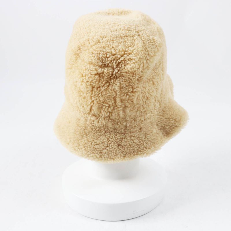 Hermes Fauve Mouton Bucket Hat/hat With Leather Patch Beige 57 Made In France