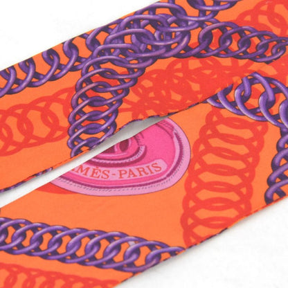 Hermes Twilly Chain Pattern Scarf Silk Orange Vivid Color