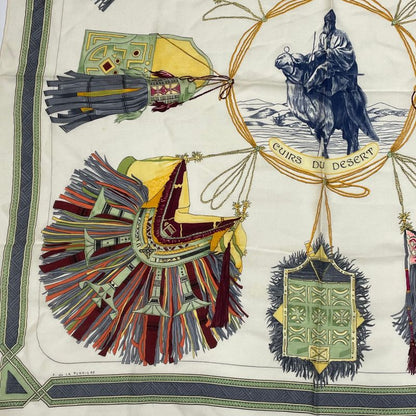Hermes Cuirs DU Desert Leather Decorated Silk Scarf White