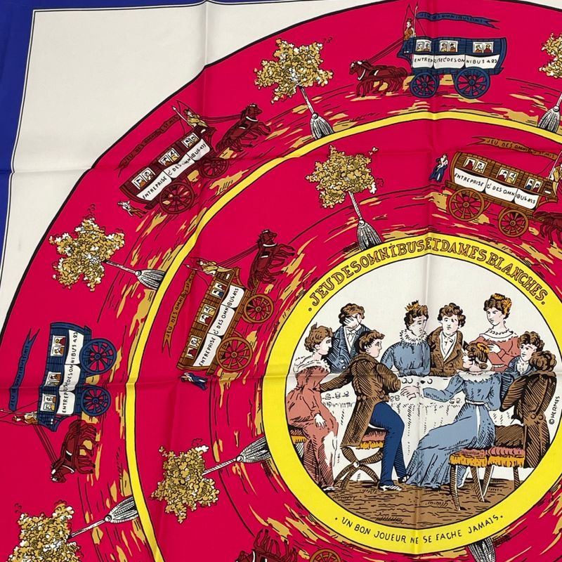 Hermes Scarf Carre 90 JEU DES Omnibus ET Dames Blanches Omnibus And The Lady's