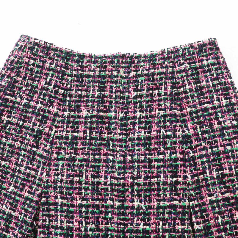 CHANEL P60792 Coco Mark Mixed Tweed Trapeze Skirt 100% Silk Lining Multi 36
