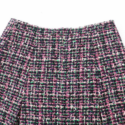 CHANEL P60792 Coco Mark Mixed Tweed Trapeze Skirt 100% Silk Lining Multi 36