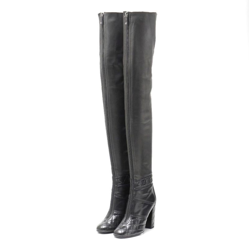 Chanel Boots Size 37 1 2 C Matelasse Long Leather Knee High Boots Cy High Boots