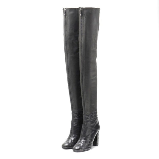 Chanel Boots Size 37 1 2 C Matelasse Long Leather Knee High Boots Cy High Boots