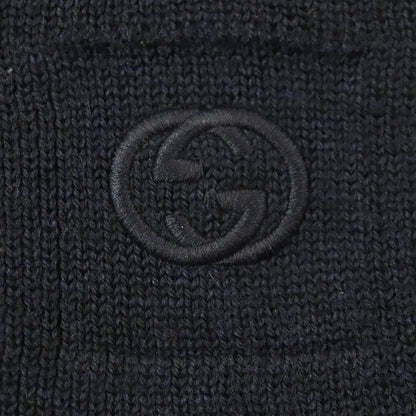 Gucci 550601 Interlocking G Embroidered 100% Wool Knit Scarf Navy Made
