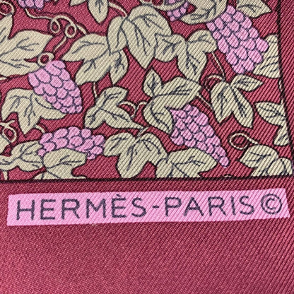 Hermes Grape Pattern 100% Silk Purple Handkerchief Ladies