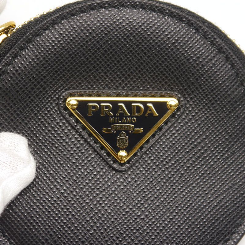 Prada Saffiano Round Coin Case Coin Purse Round Black