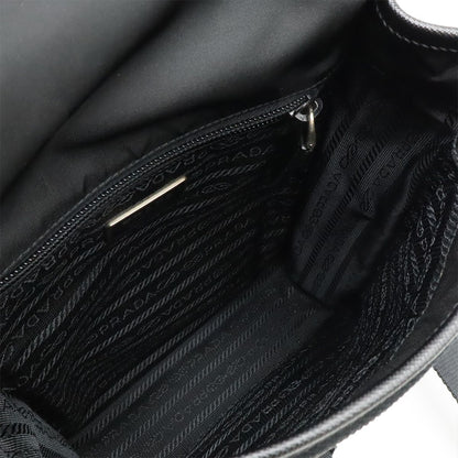 Prada Shoulder Bag Pochette Crossbody Nylon Leather NERO Black Black Silver