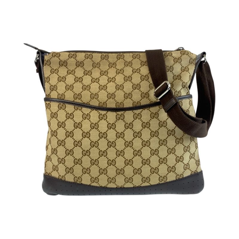 Gucci Beige Brown Silver Hardware GG Canvas/leather 145857 Shoulder Bag