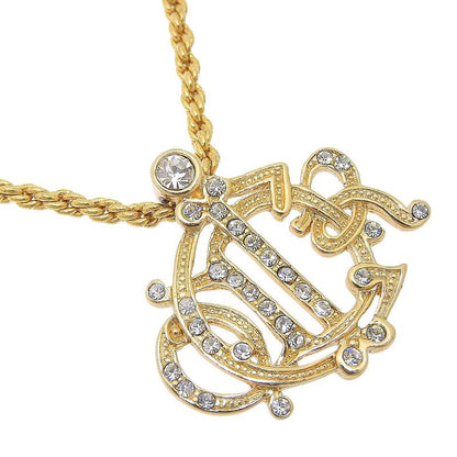 [dior] Christian Dior Emblem Logo Gold Plated X Rhinestone Ladies 11g Necklace