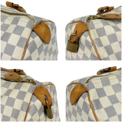 Louis Vuitton Damier Azure Leather Speedy 30 Handbag Mini Boston Bag Padlock