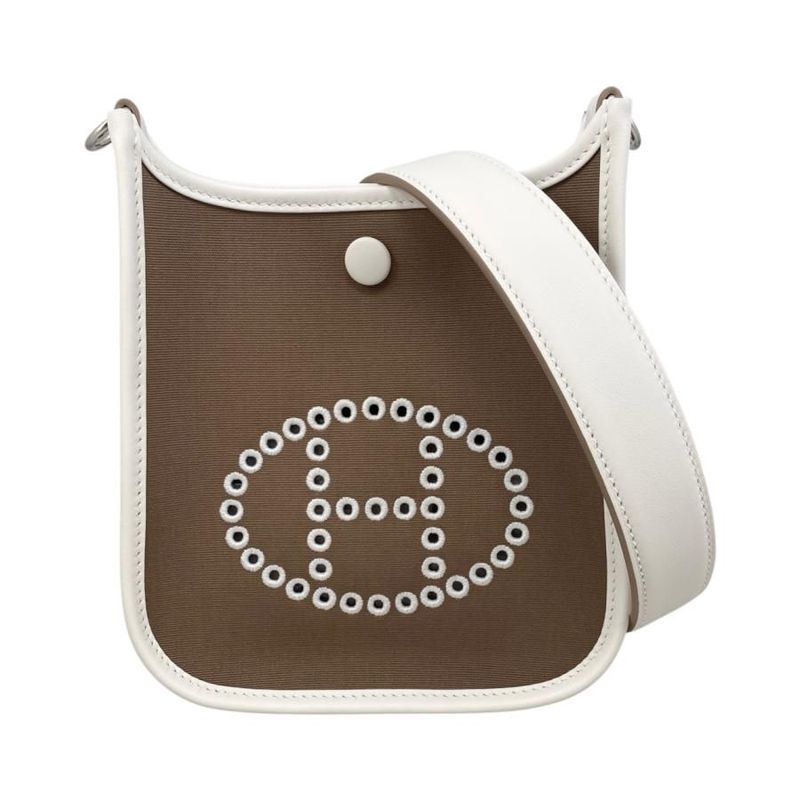 Hermes One Shoulder Bag Neo Evelyn TPM K Engraved Toile Officier Swift Etoupe