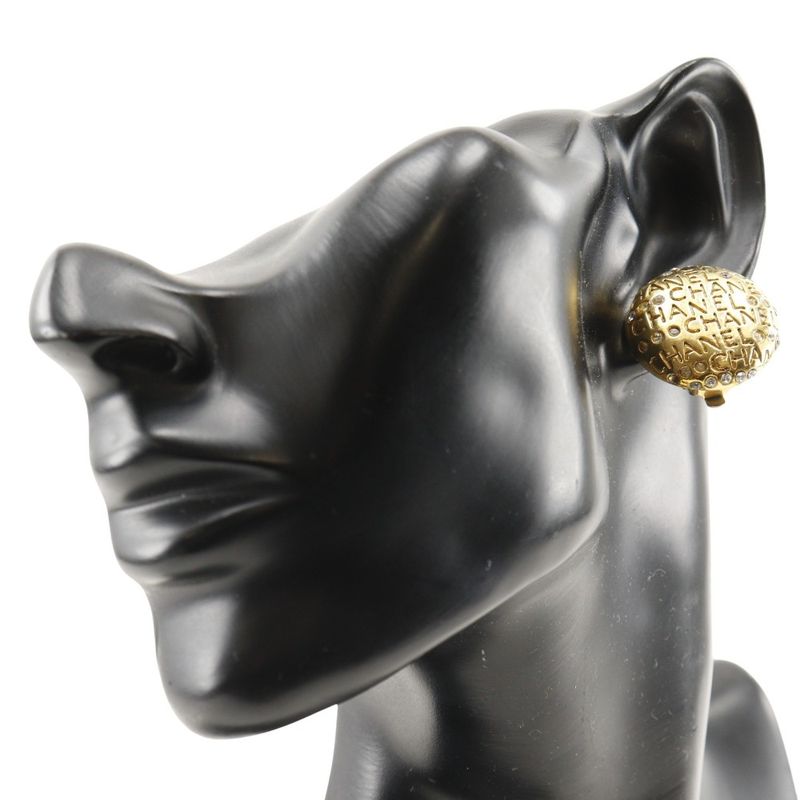 Chanel Logo Vintage Gold Plated And Rhinestone Ladies 20.5g Earring