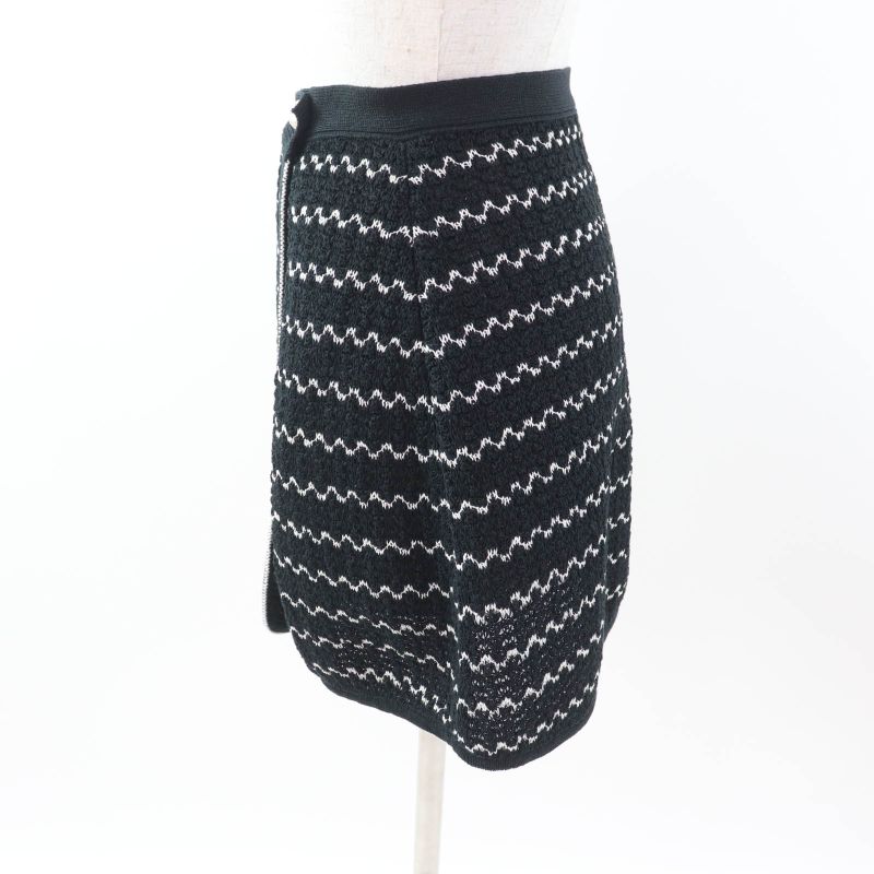 CHANEL P49277 Trapezoidal Wrap Skirt With Coco Mark Buttons Black White 34 Made