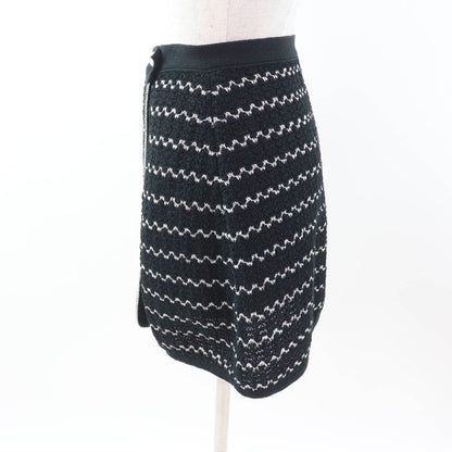 CHANEL P49277 Trapezoidal Wrap Skirt With Coco Mark Buttons Black White 34 Made
