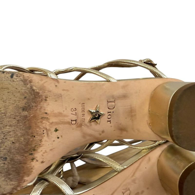 Good Christian DIOR CD Logo Leather Ankle Strap Low Heel Sandals 37 Equivalent