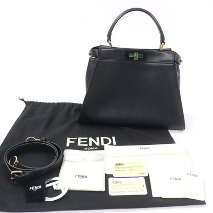 Fendi 8bn290 Peekaboo Regular Nappaleather 2WAY Shoulder Handbag Black Gold