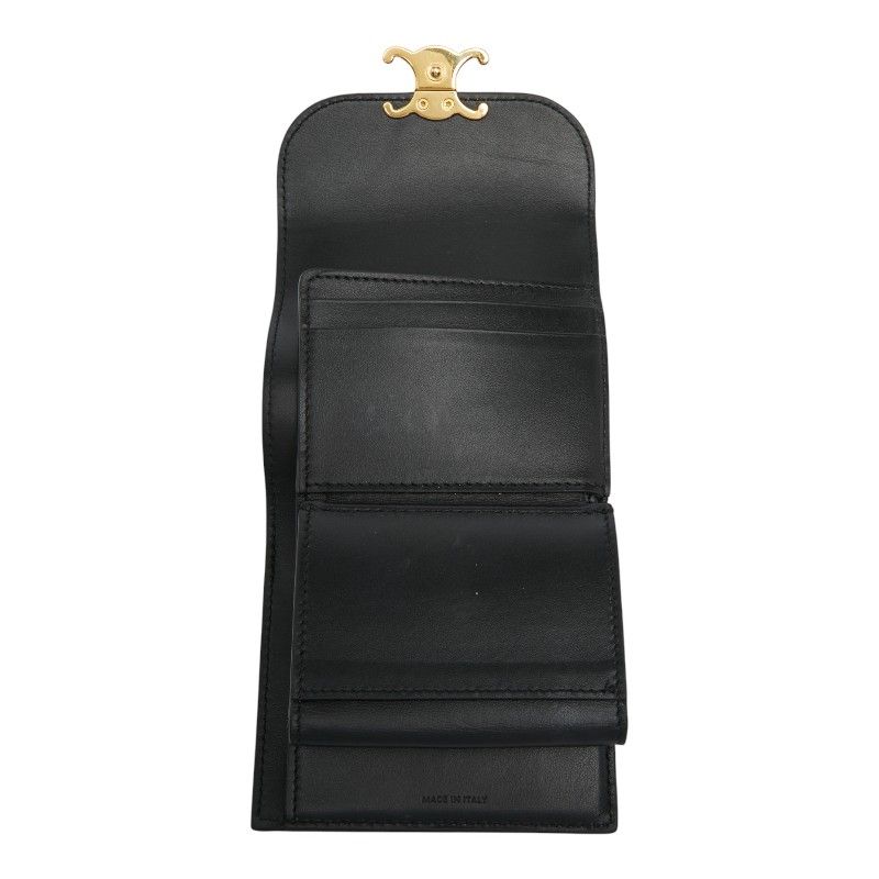 Celine Triomphe Small Flap Wallet Black Leather Women's Celine