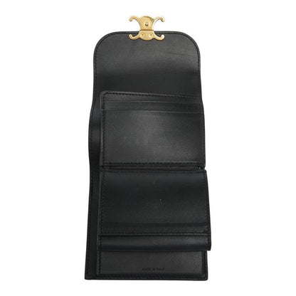 Celine Triomphe Small Flap Wallet Black Leather Women's Celine