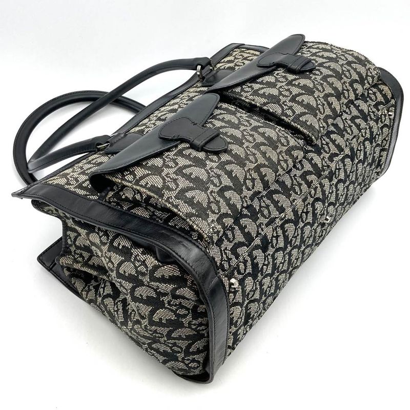 DIOR Handbag Tote Bag Trotter Canvas Leather Black Women's
